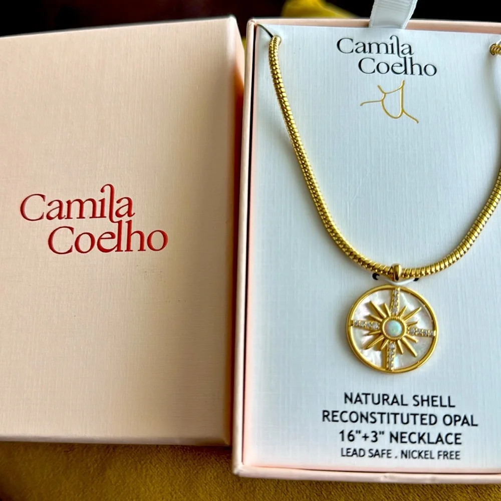 New Camila Coelho Gold color Sunburst Necklace with Opal